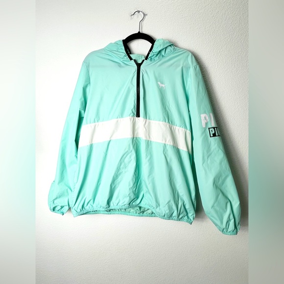 V.S. Pink Hooded windbreaker jacket. 1/2 Zip Close. Active Wear Teal/White. ML - Picture 1 of 12